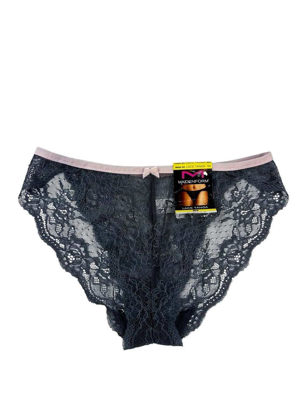 Maidenform Lace Tanga Panty Size Medum Grey/Pink